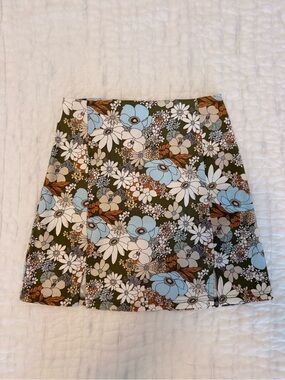 Altar’d State Retro Floral Mini Skirt XS Green Blue 70s A-Line